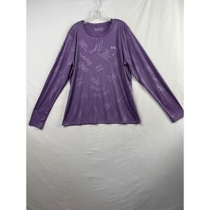 Under Armour HeatGear Top Womens XXL Purple Loose Fit Long Sleeve Script Graphic